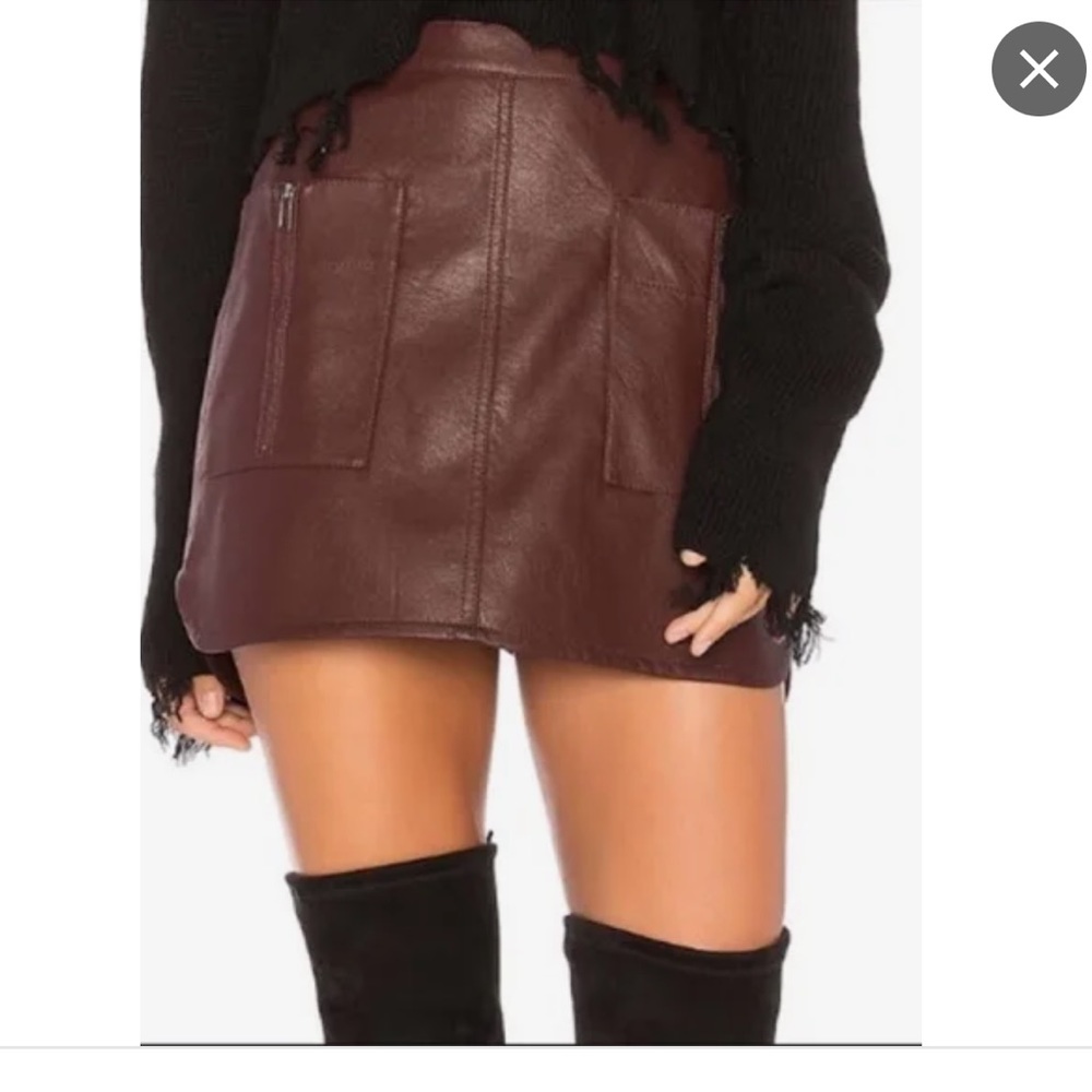 Bcbgmaxazria Sabina Vegan Faux Leather Mini Skirt (L) Burgandy